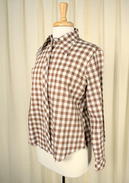 1960s Brown Gingham Shirt Cats Like Us
