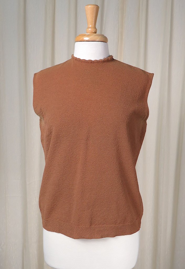 1960s Brown Knit Shell Top Cats Like Us