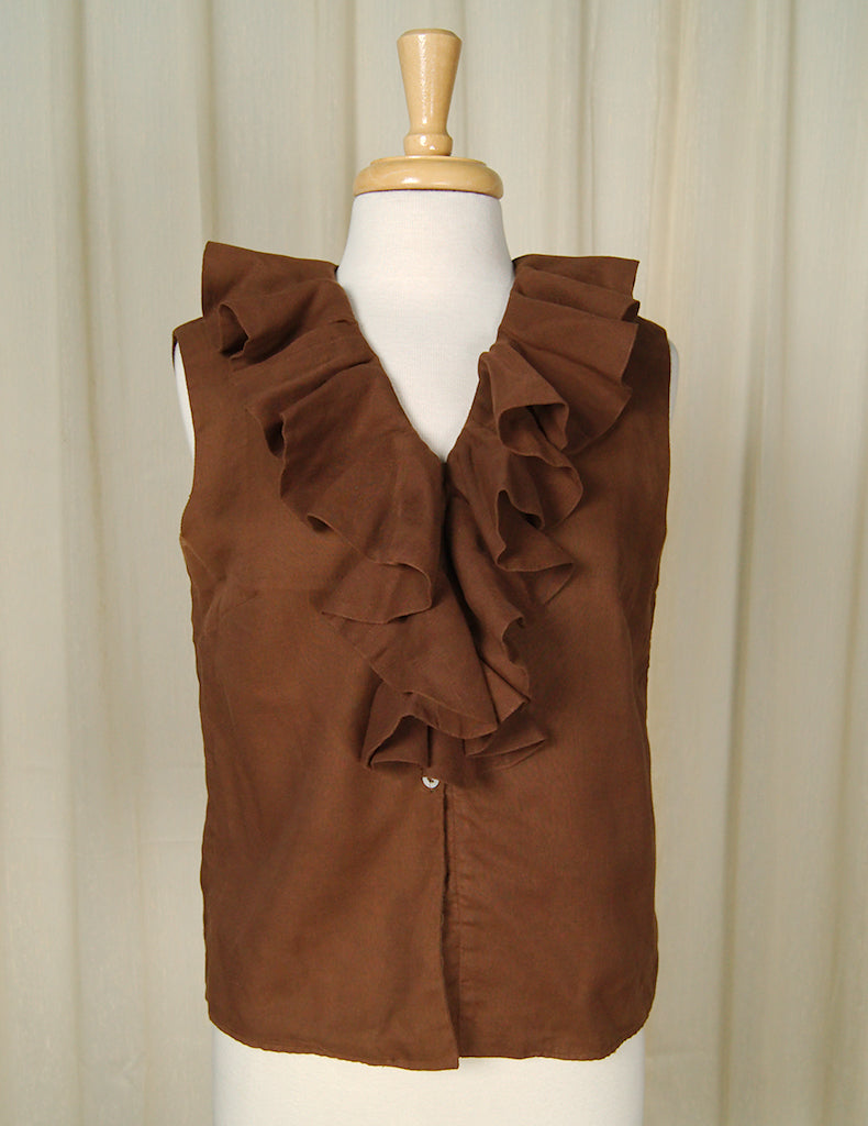1960s Brown Ruffle Blouse Cats Like Us