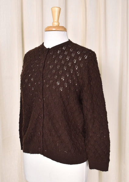 1960s Brown Wavy Knit Cardigan Cats Like Us