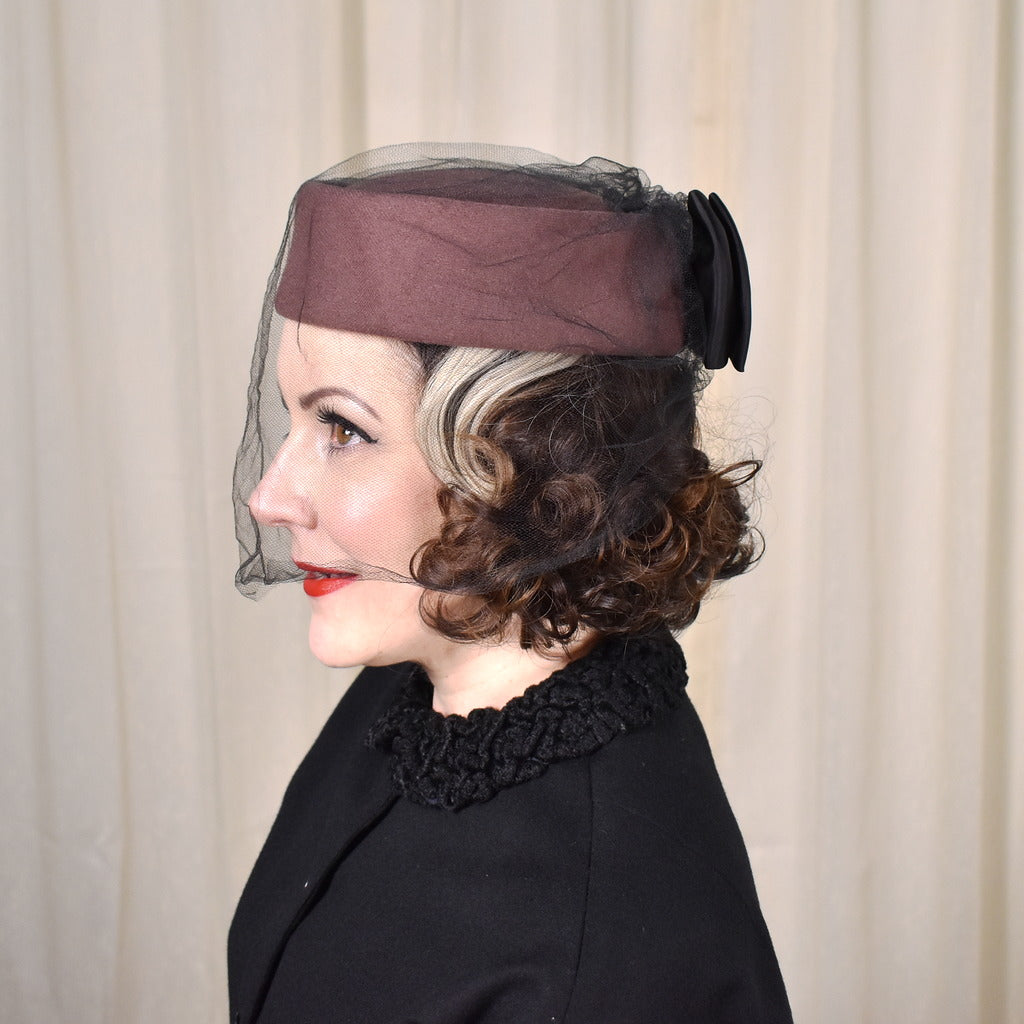 Vintage 1960s Brown Wool Pillbox Hat Made in Italy Birdcage Veil & Chevron Trim Birdcage Wedding Veil Pillbox Hat - Etsy main image 3