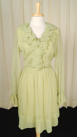 1960s Chiffon Lime Ruffle Dress Cats Like Us