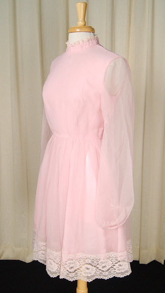 1960s Chiffon Pink Lace Dress Cats Like Us
