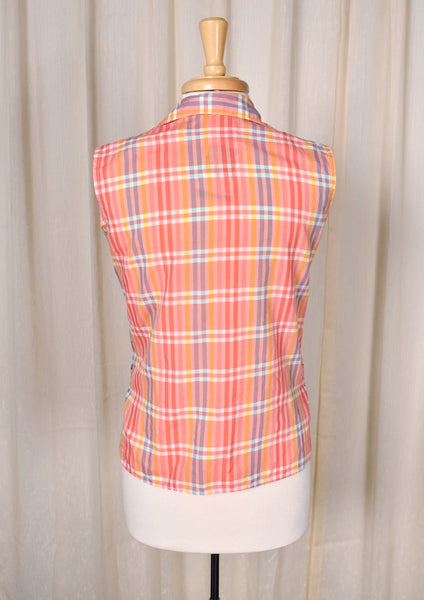 1960s Coral Plaid Pocket Blouse Cats Like Us