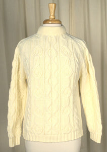 1960s Cream Cable Knit Sweater Cats Like Us