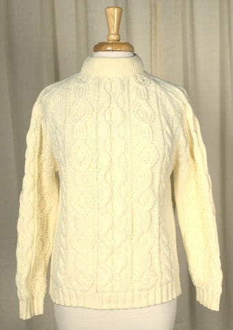 1960s Cream Cable Knit Sweater Cats Like Us