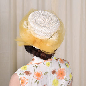 1960s Cream Raffia Daisy Hat Cats Like Us
