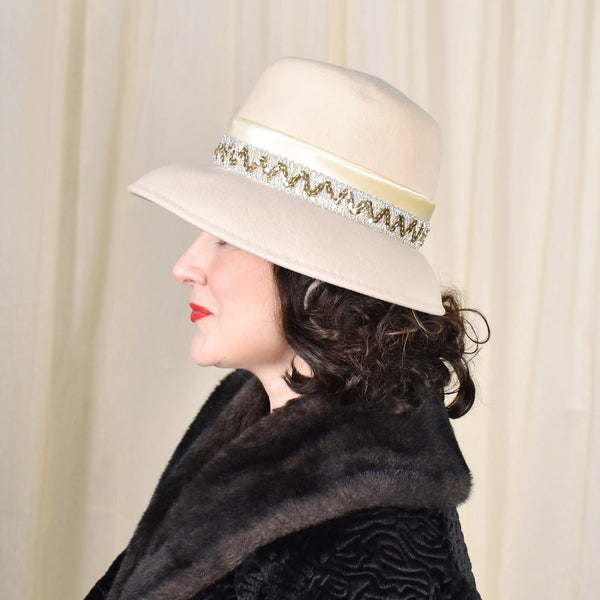 1960s Cream Wool Vintage Sequin Hat Cats Like Us