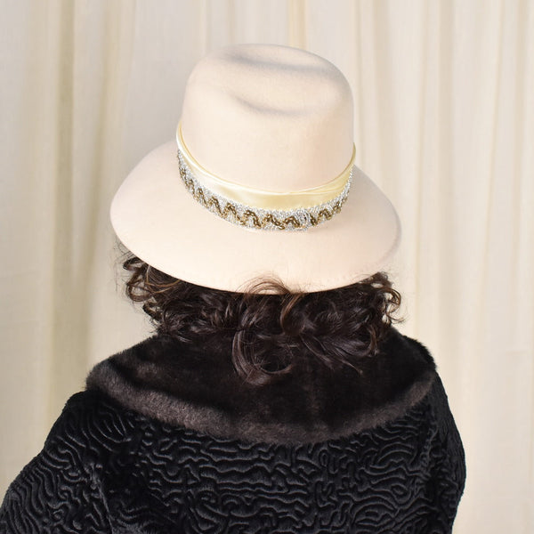 1960s Cream Wool Vintage Sequin Hat Cats Like Us