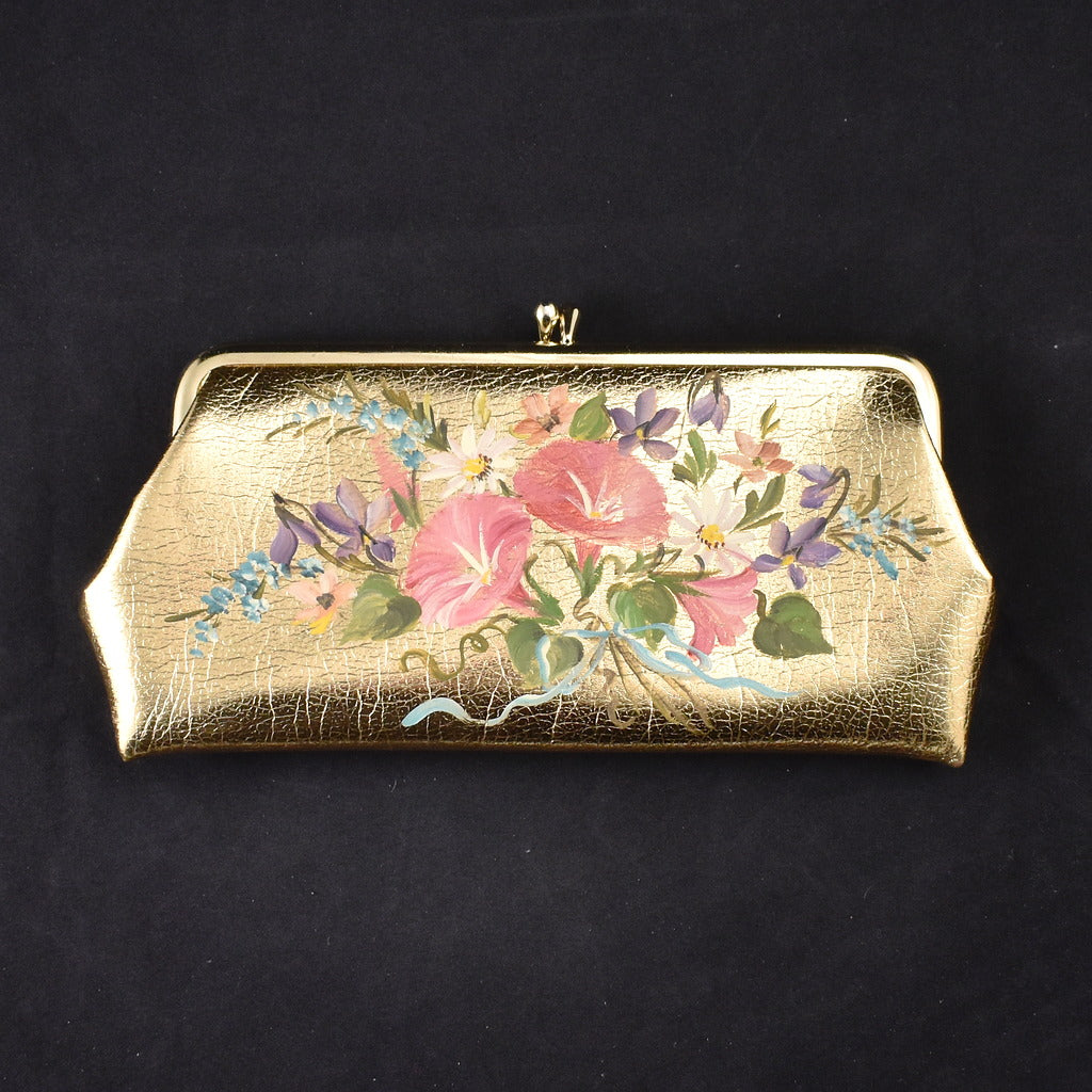 1960s Gold Floral Clutch Bag Cats Like Us