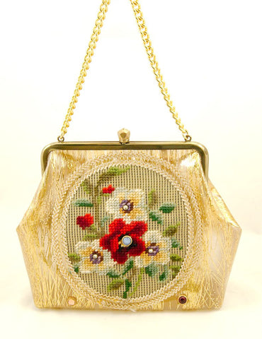 1960s Gold Tinsel Vinyl Handbag Cats Like Us