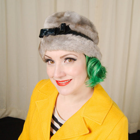 1960s Gray Patent Fuzzy Hat Cats Like Us