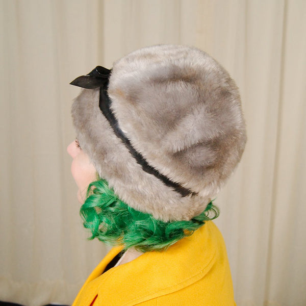 1960s Gray Patent Fuzzy Hat Cats Like Us