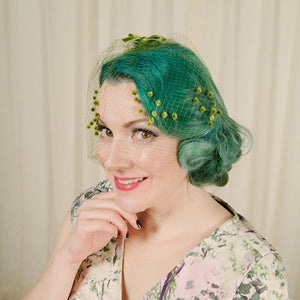 1960s Green Bow Veil Whimsy Cats Like Us