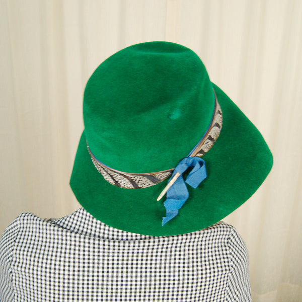 1960s Green Feather Fedora Hat Cats Like Us