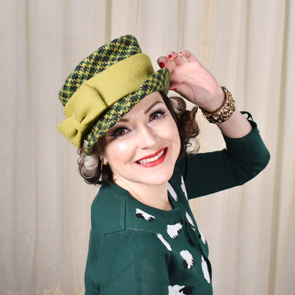 1960s Green Houndstooth Vintage Hat Cats Like Us