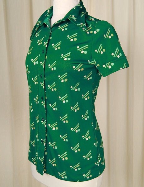 1960s Green Lines & Dots Blouse Cats Like Us