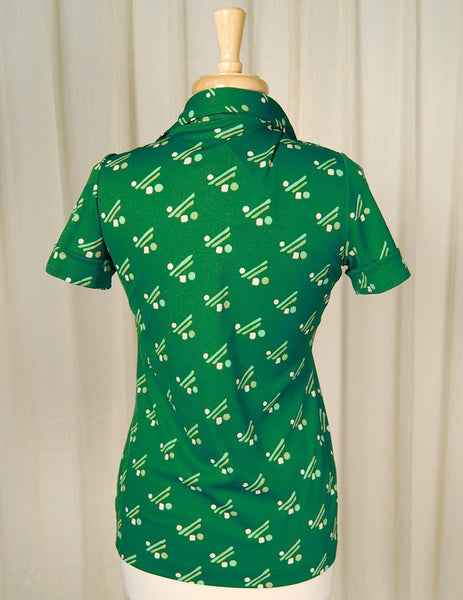1960s Green Lines & Dots Blouse Cats Like Us