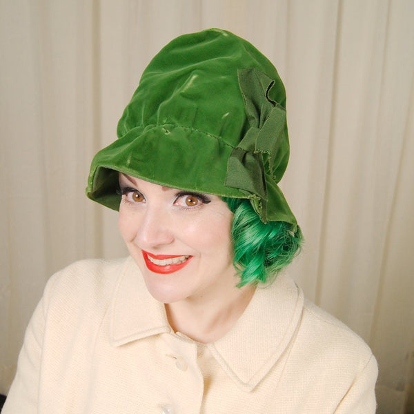 1960s Green Velvet Fabric Hat Cats Like Us