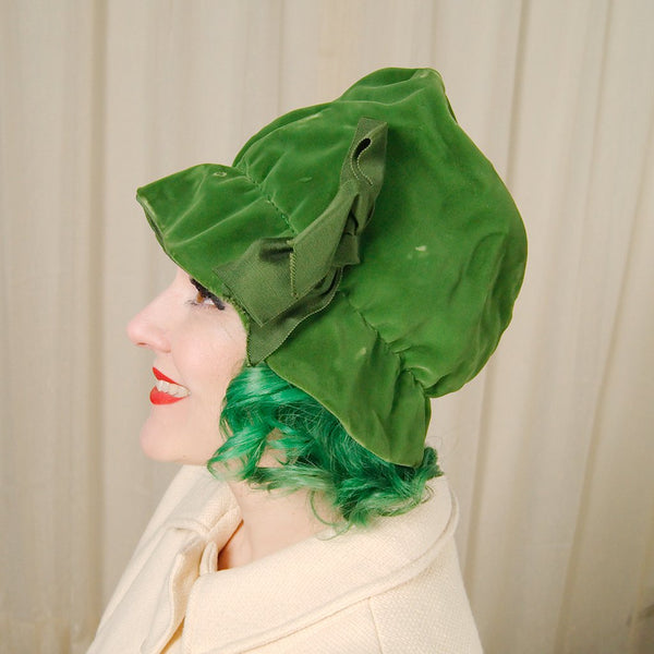 1960s Green Velvet Fabric Hat Cats Like Us