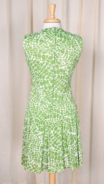 1960s Green & White Pleat Vintage Dress Cats Like Us