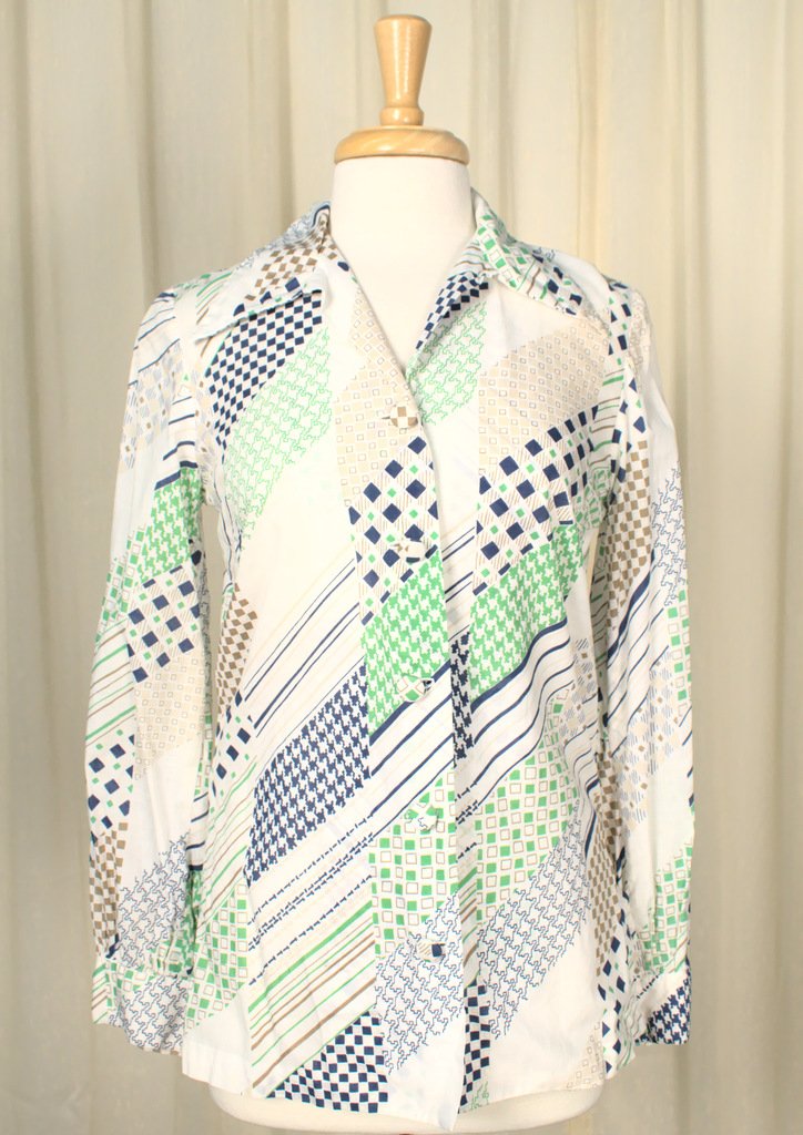 1960s Houndstooth Print Blouse Cats Like Us