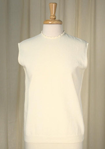 1960s Ivory Knit Shell Top Cats Like Us