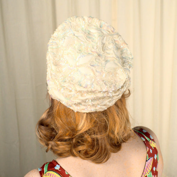 1960s Ivory Sequin Slouch Hat Cats Like Us