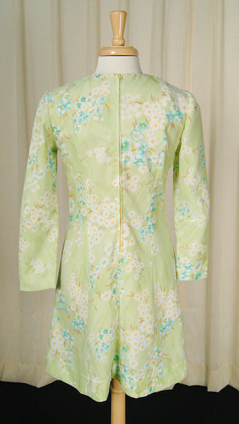 1960s Lime Floral Dress Cats Like Us