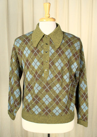 1960s Lime Green Argyle Sweater Cats Like Us