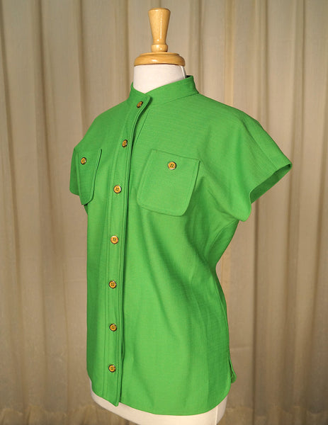 1960s Lime Green Button Top Cats Like Us