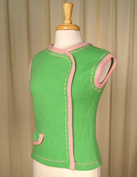 1960s Lime & Pink Sweater Vest Cats Like Us