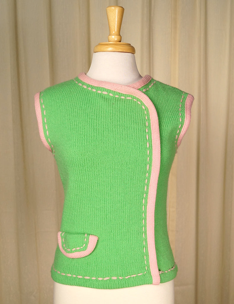 1960s Lime & Pink Sweater Vest Cats Like Us