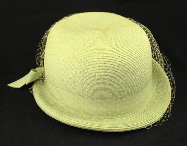 1960s Lime Straw Bowler Hat Cats Like Us