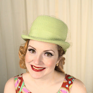 1960s Lime Straw Bowler Hat Cats Like Us