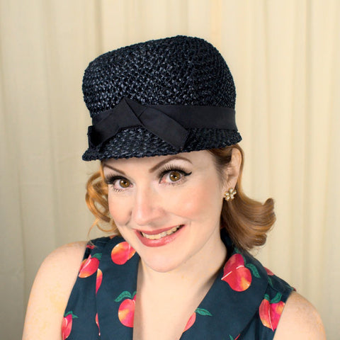 1960s Navy Straw Bubble Hat Cats Like Us