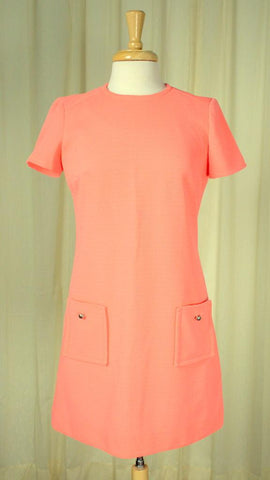 1960s Neon Apricot Shift Dress Cats Like Us