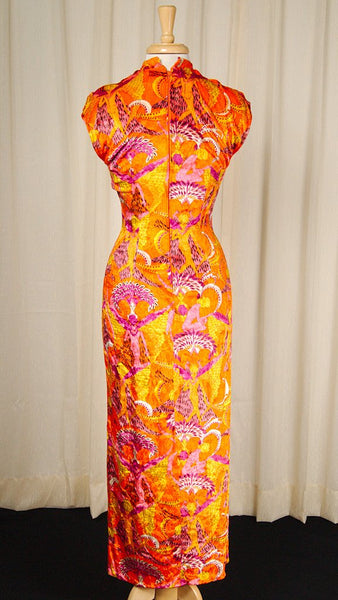 1960s Neon Cheongsam Maxi Dress Cats Like Us