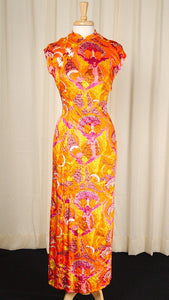 1960s Neon Cheongsam Maxi Dress Cats Like Us