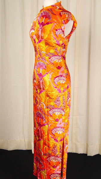 1960s Neon Cheongsam Maxi Dress Cats Like Us