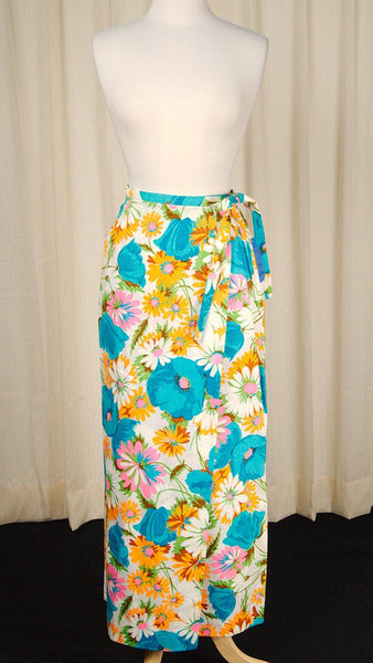 1960s Neon Floral Maxi Skirt Cats Like Us