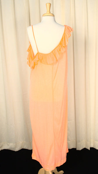 1960s Neon Peach Ruffle Night Gown Cats Like Us