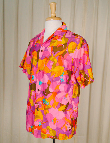 1960s Neon Pink Hawaiian Shirt Cats Like Us