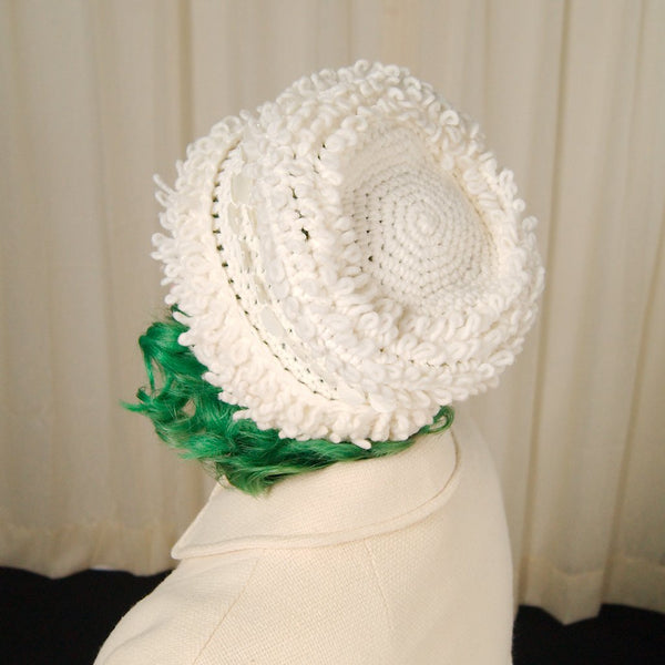 1960s Off White Knit Loop Hat Cats Like Us