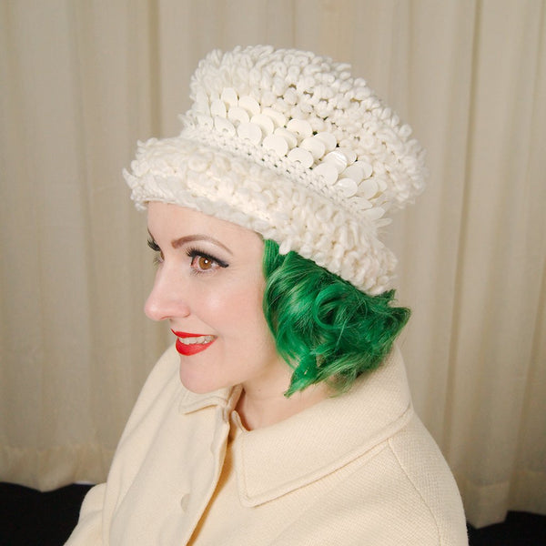 1960s Off White Knit Loop Hat Cats Like Us