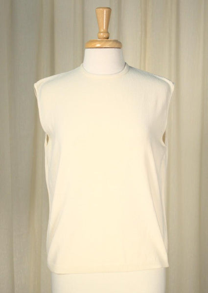 1960s Off White Knit Shell Top Cats Like Us