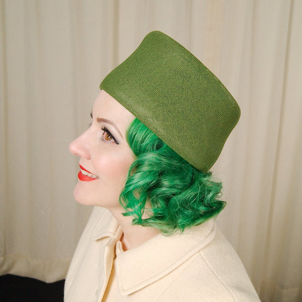 1960s Olive Green Pillbox Hat Cats Like Us