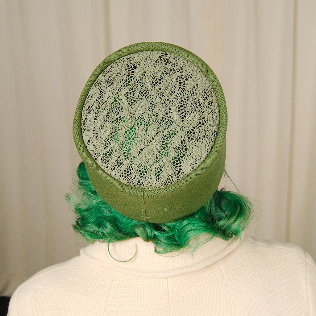 Vintage 1960s Olive Green Pillbox Hat – Cats Like Us display picture 2