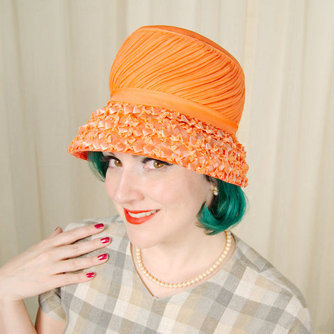1960s Orange Chiffon Hat Cats Like Us