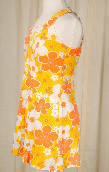 1960s Orange Floral Mini Dress Cats Like Us